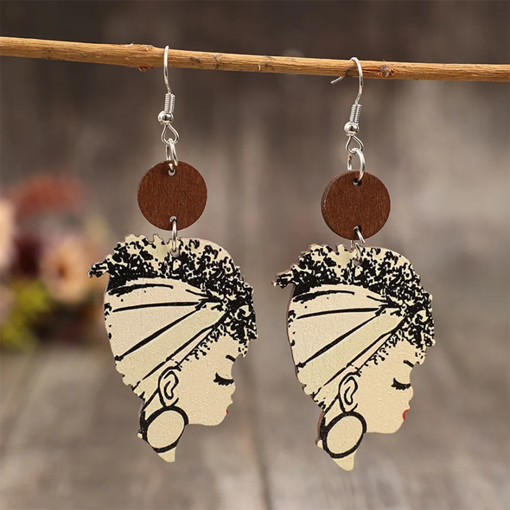 Retro Pattern Wooden Drop Earrings