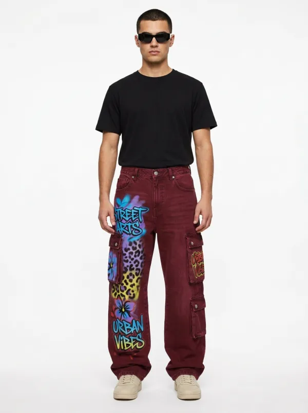 Men's Street Style Graffiti Leopard Cargo Jeans