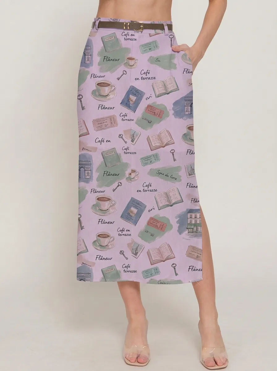 Women's Paris Cafe Book Lover Coffee Cup Printed Skirt