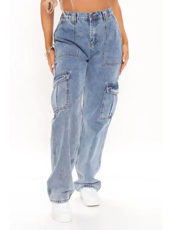 Textured Cargo Pocketed Denim Jeans