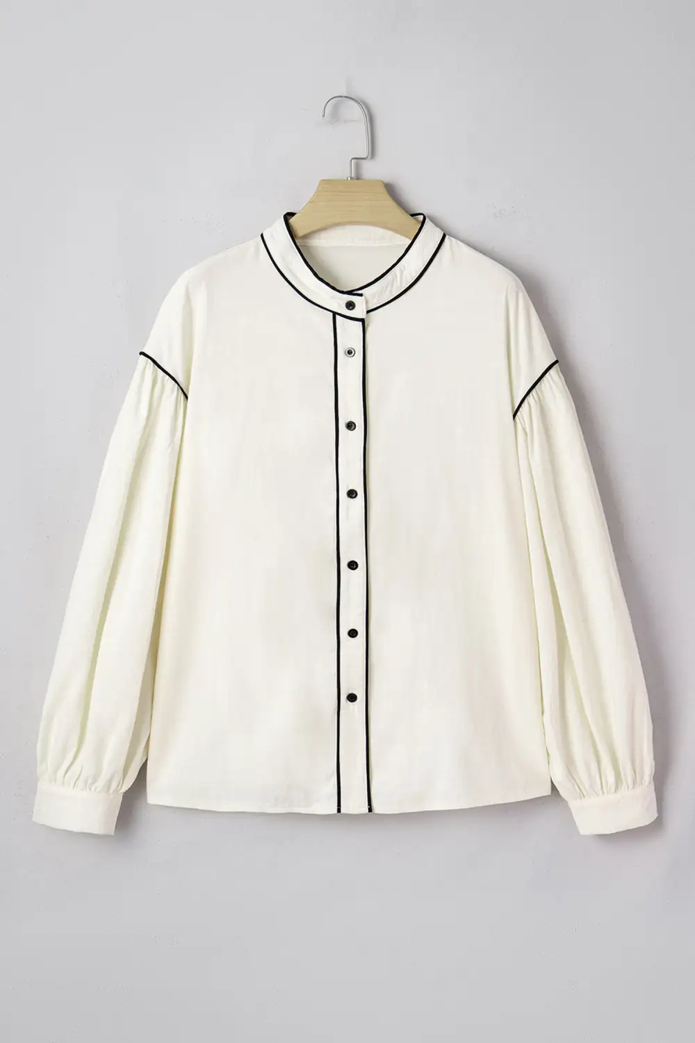 Women's Puff Sleeve Button Front Contrast Detail Blouse