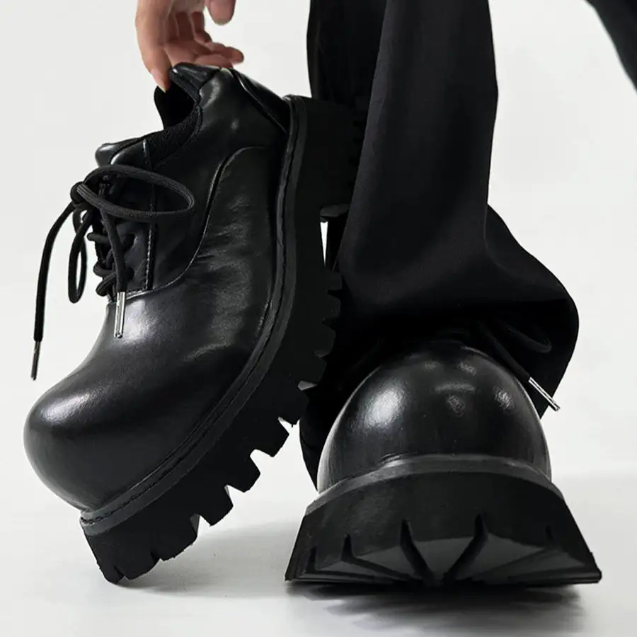 Wide Toe Derby Leather Flat Shoes