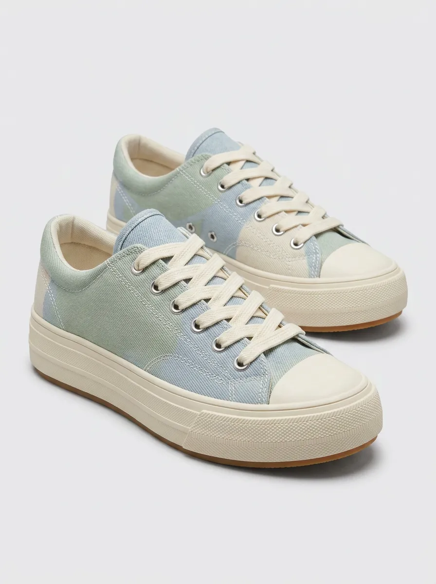 Women's Casual Look Pastel Colorblock Canvas Printed Sneakers