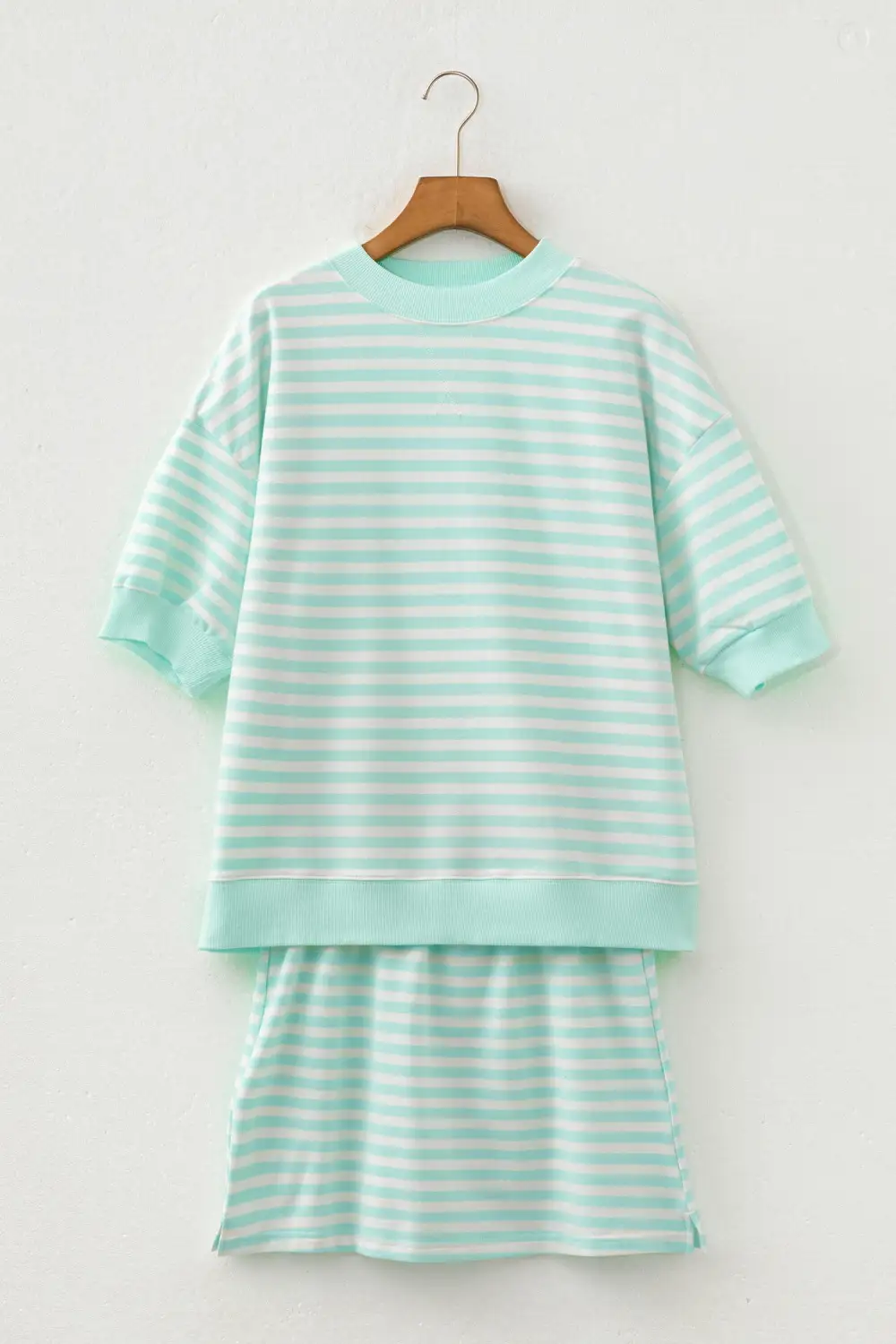 Women's Ribbed Color Block Trim Half Sleeve Top Mini Skort Two Piece Outfit