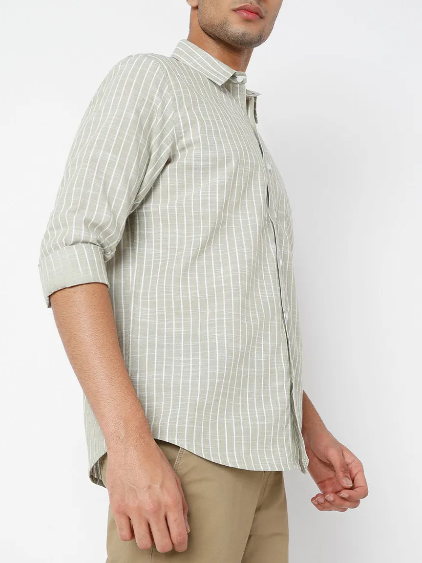 Refined Striped Slim Fit Linen Men's Formal Shirt
