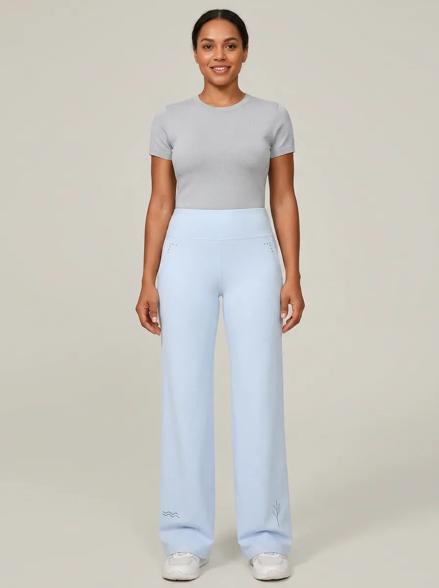 Women's Classic Comfort Wave Plant Printed Mid Rise Straight Leg Pants