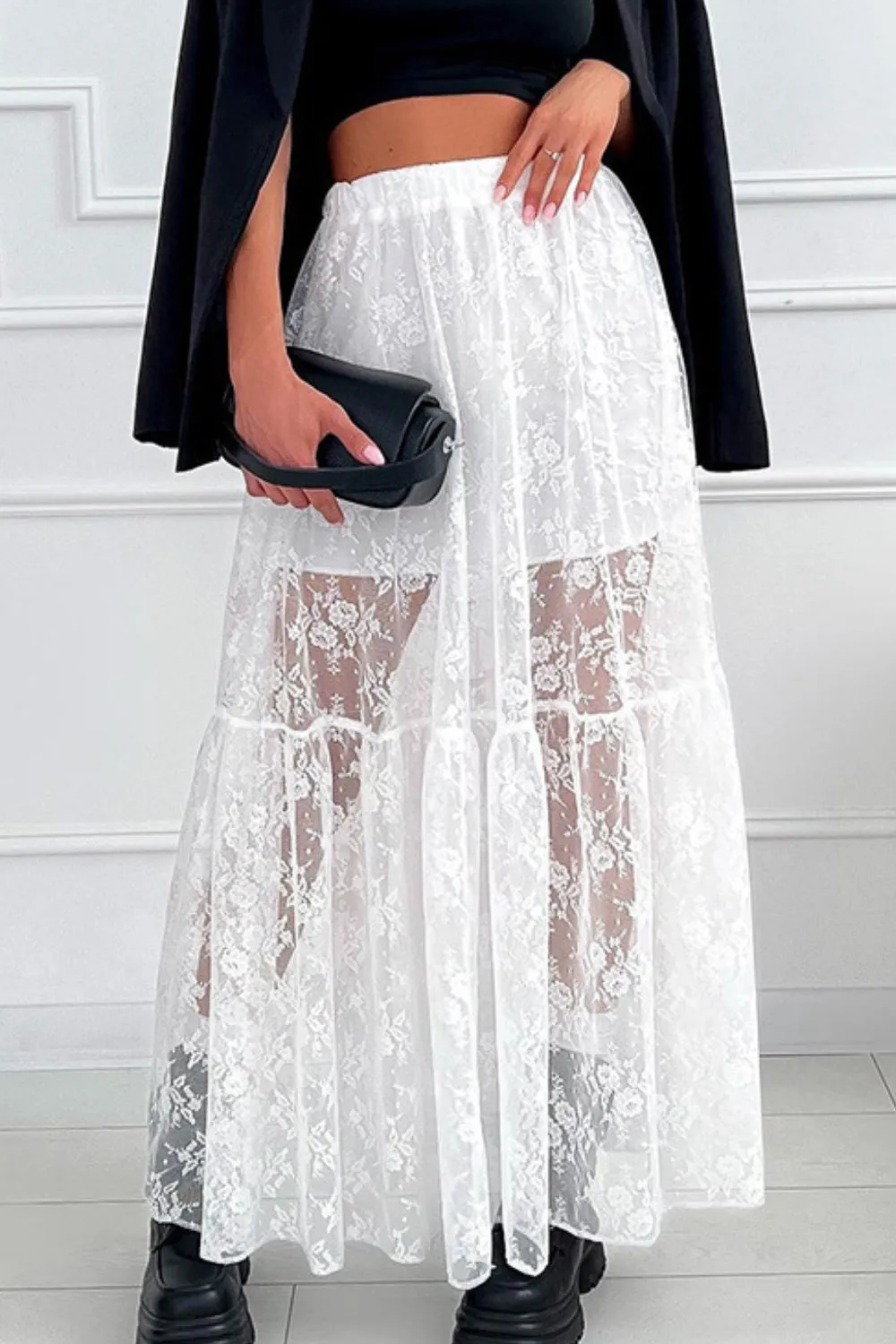 Lace Elastic Maxi Skirt