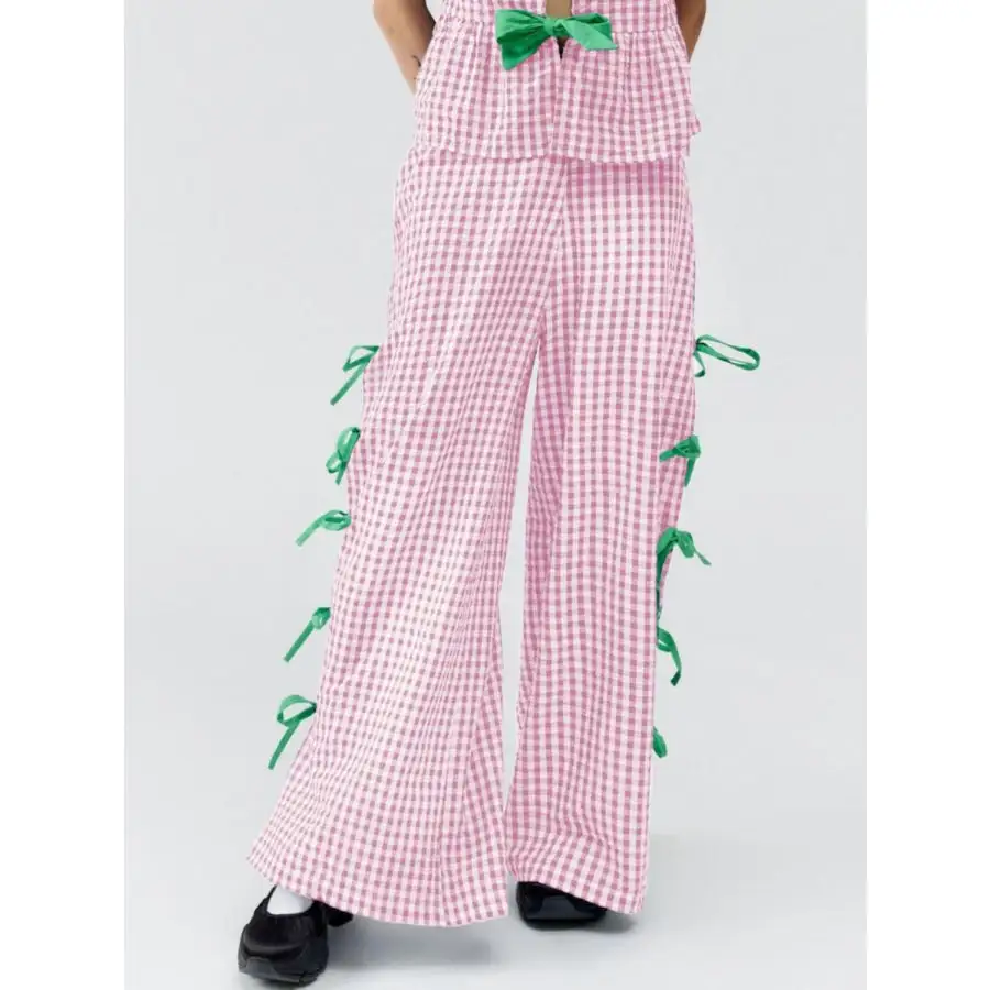 Side Tied Plaid Pants