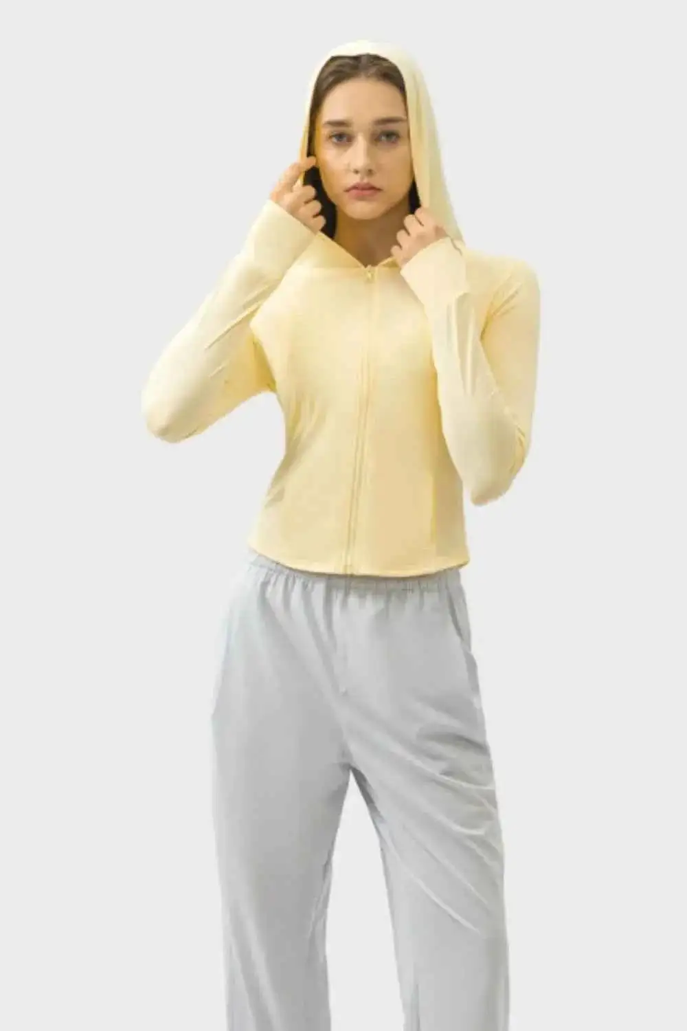 Pocketed Zip-Up Hooded Long Sleeve Active Outerwear