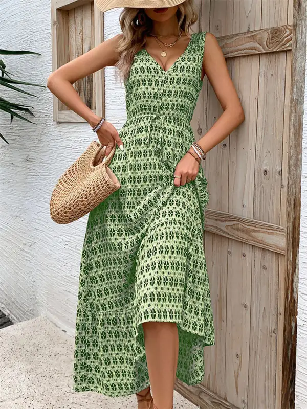 High Printed Sleeveless Neck Maxi Dress