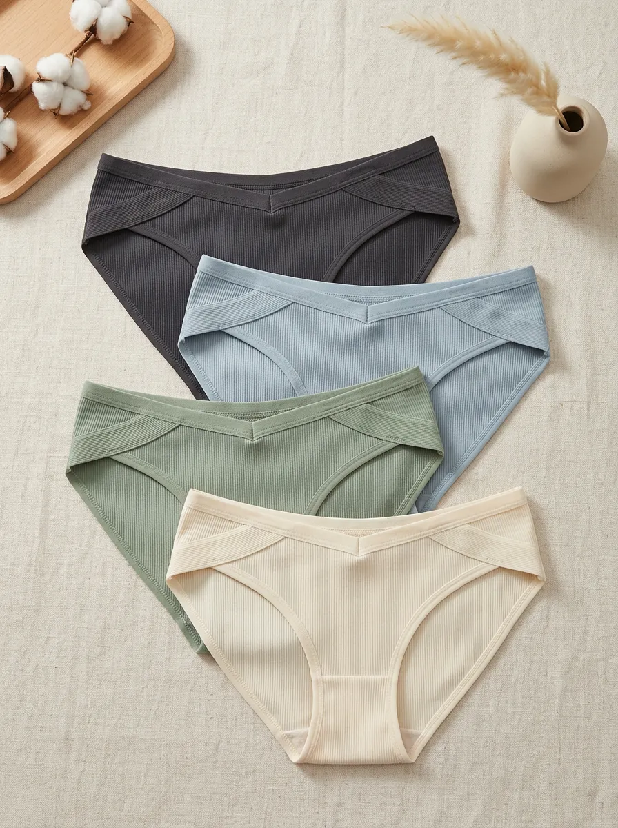 Women's V-Cut Ribbed Seamless 4-Pack Panties
