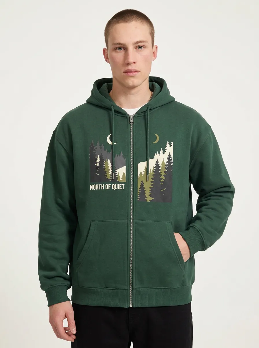 Men's Nature Lover Moon Forest North of Quiet Printed Zip-up Hoodie
