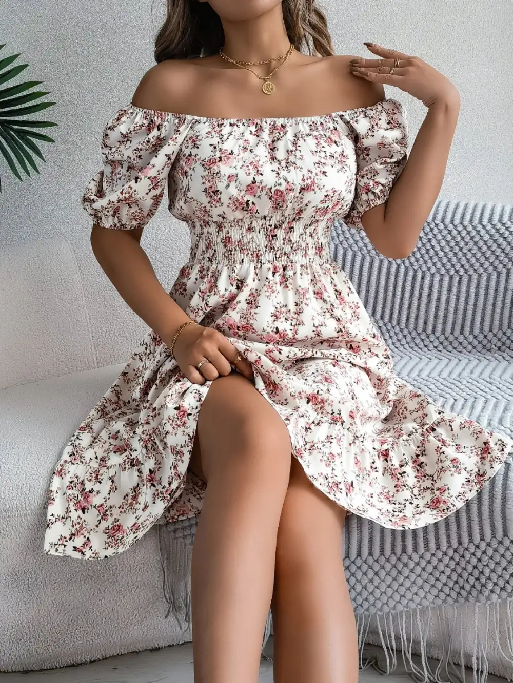 Ruffle Trim Floral Dress
