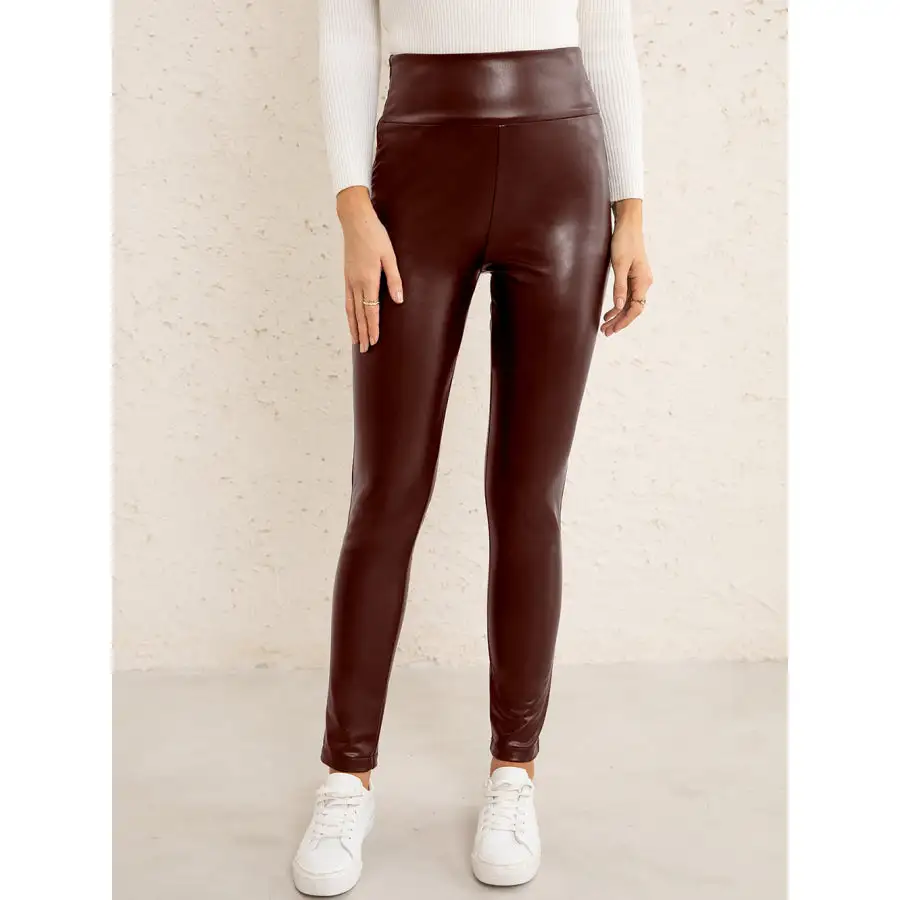 Pu High Waist Straight Pants