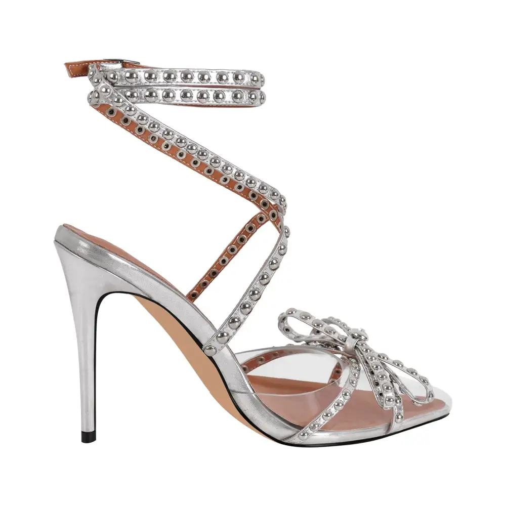 Sleek Rivet Pointed Toe Stiletto Ankle Strap Pumps