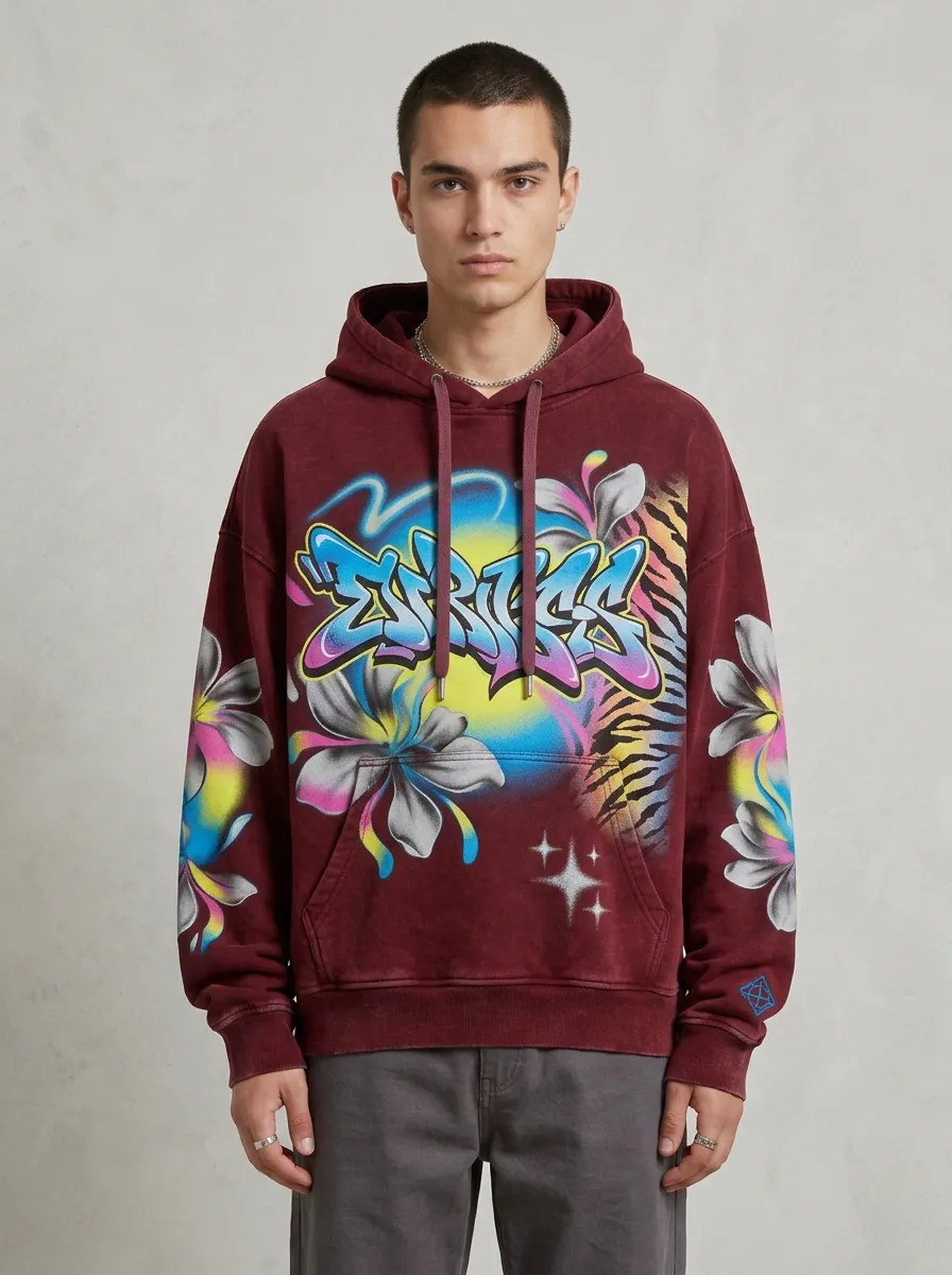 Unisex Streetwear Graffiti Floral Tiger Stripe Graphic Hoodie