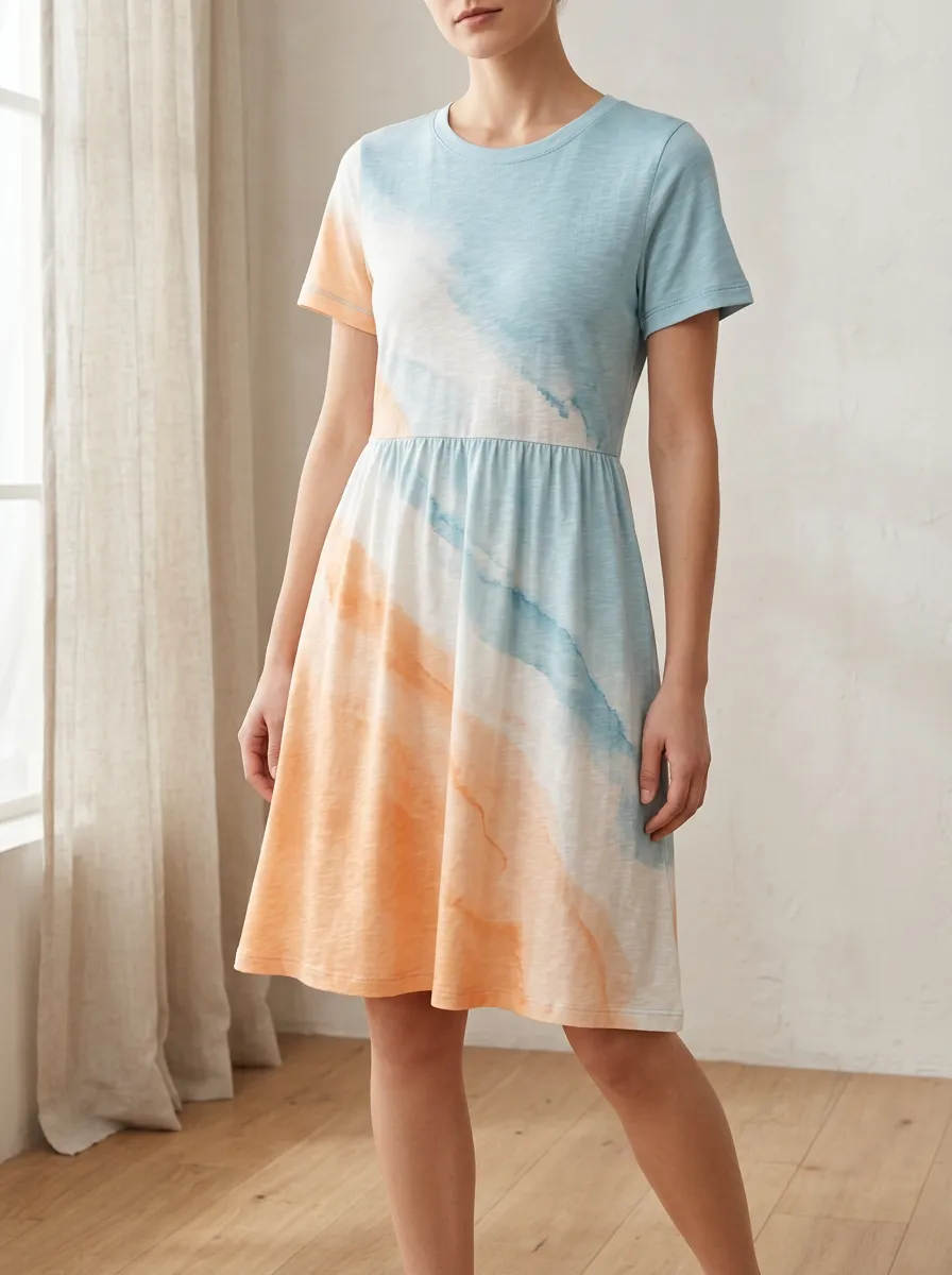 Women's Tie-Dye Crew Neck Dress