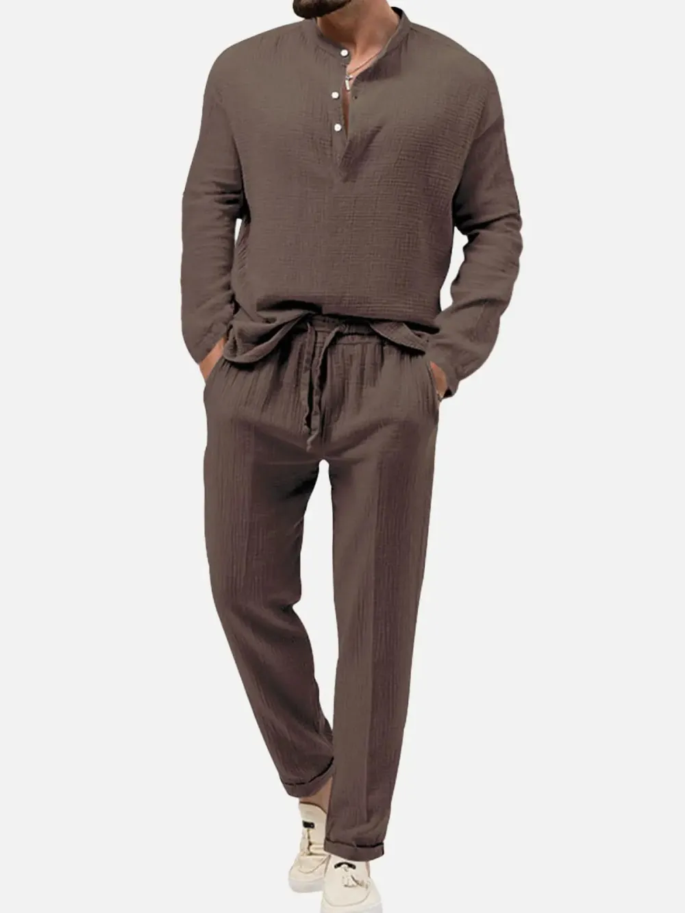 Linen Look Henley Loungewear Set