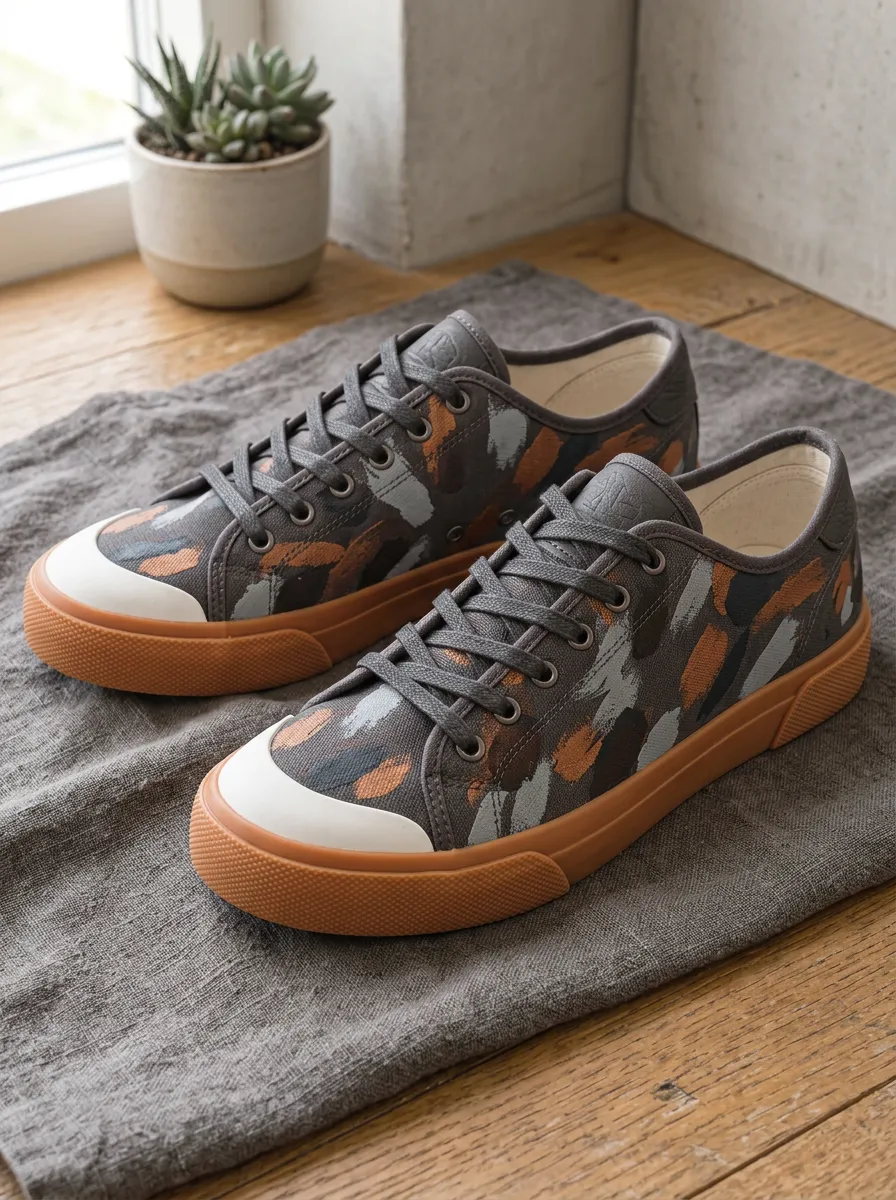 Men's Refined Abstract Camo Pattern Patterned Canvas Shoes