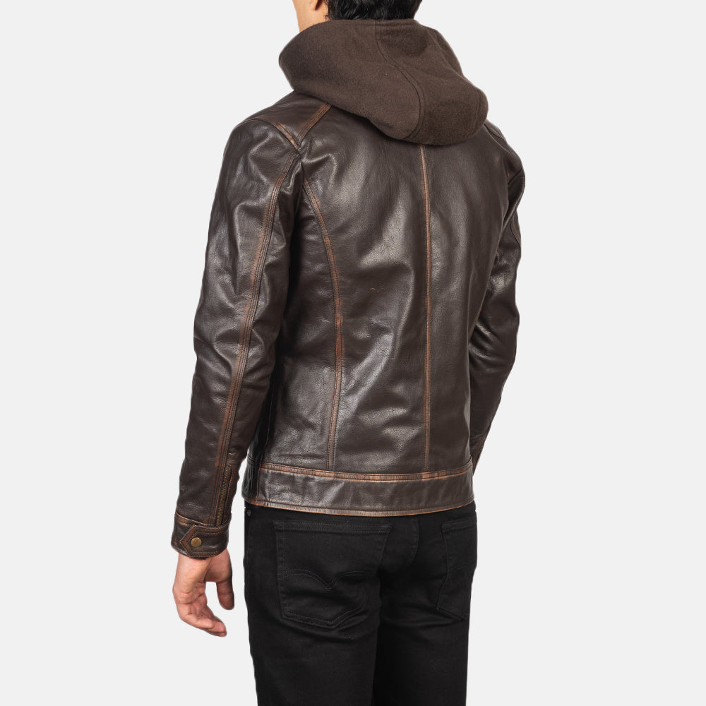Men's Rugged Biker Hooded Leather Jacket