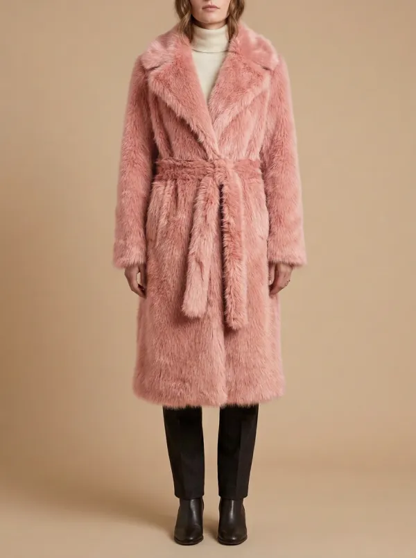 Toned Solid Faux Fur Belted Coat