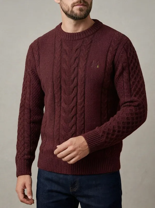 Men's Charcoal Outdoor Pine Tree Embroidered Knit Sweater