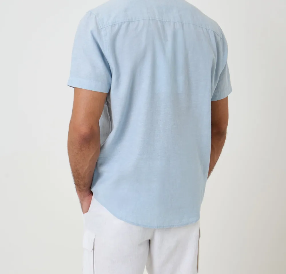 Men's Light Blue Short Sleeve Linen Blend Shirt