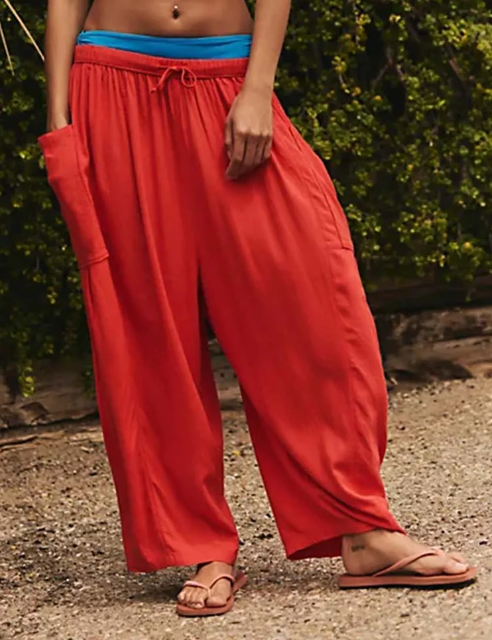 Elastic Waist String Tie Pocket Cozy Pants