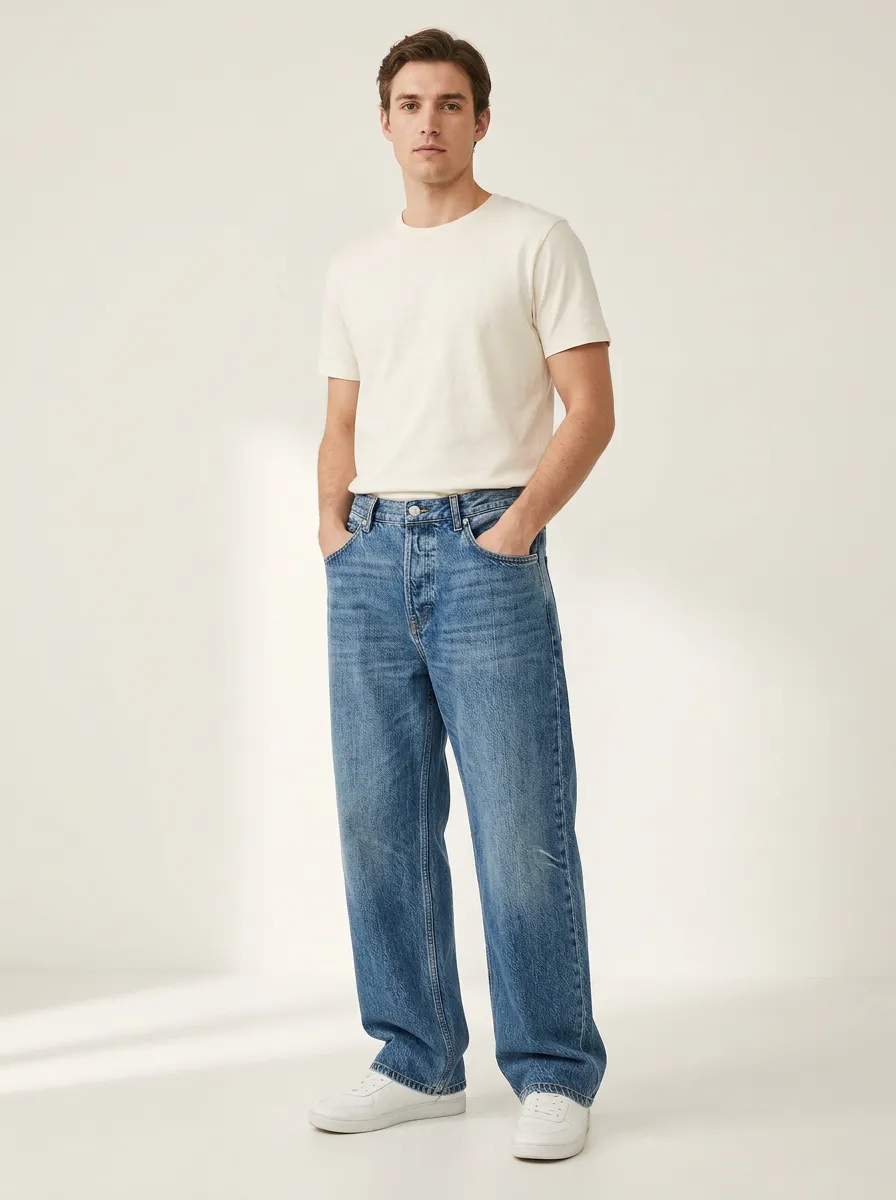 Straight Fit Relaxed Fit Men's Casual Denim Pants
