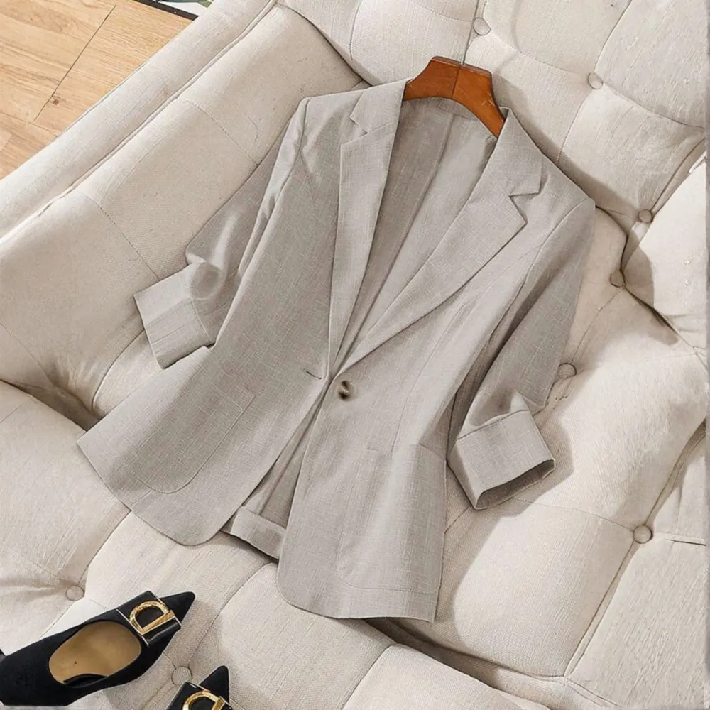 Classy Button Front Long Sleeve Office Blazer Coat