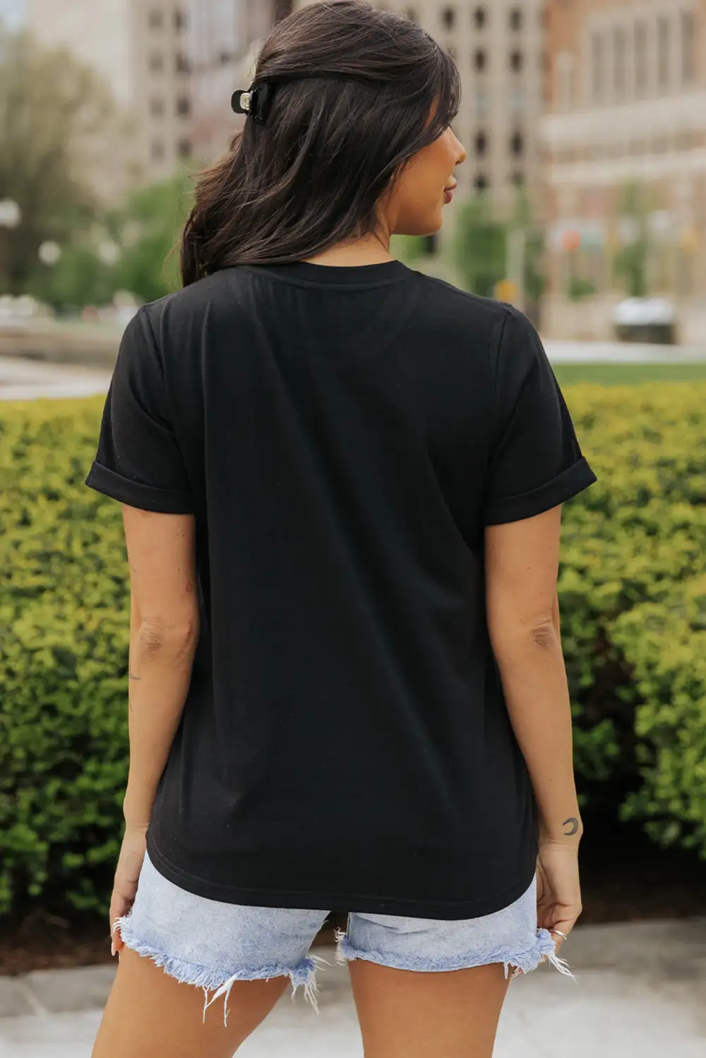 Black Checkerboard Bowknot Graphic Crewneck