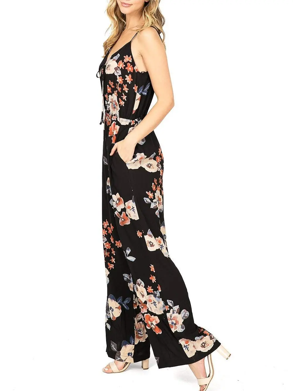 Floral Sleeveless Jumpsuit with Pockets