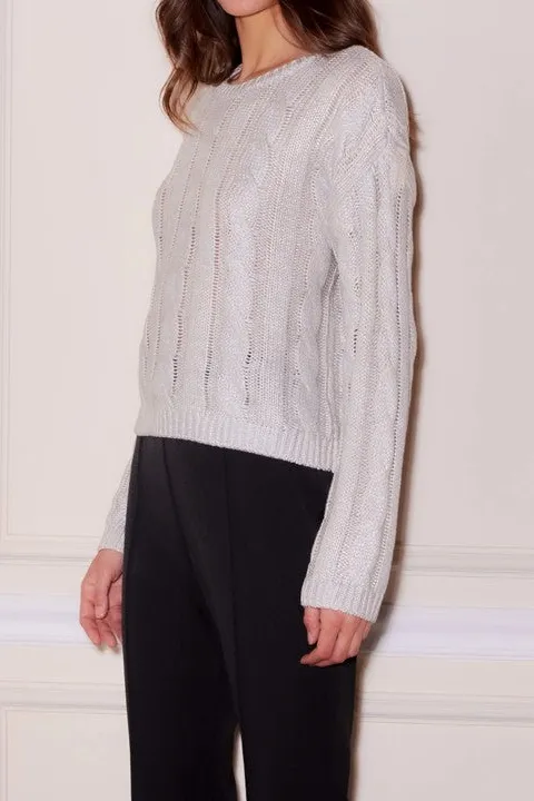 Light Grey Cable Knit Crewneck Sweater