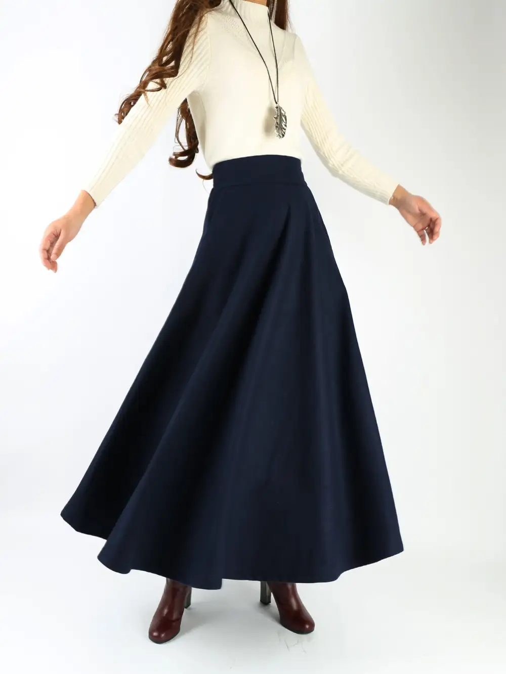Everyday Pocketed Wool Flared Maxi Skirt