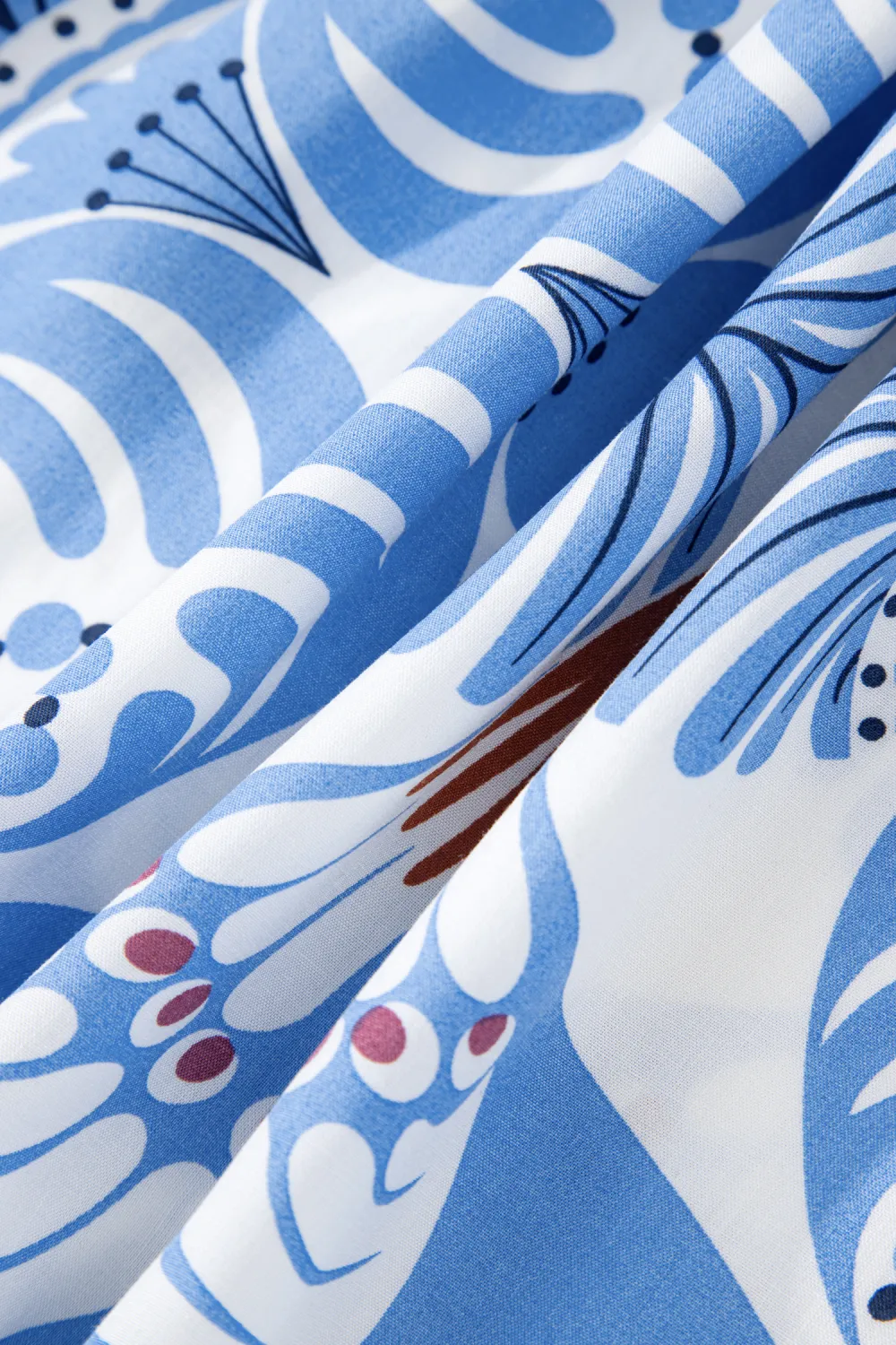 Blue Botanical Flutter Sleeve Dress