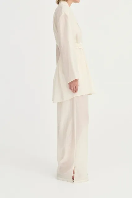 Ivory Leaf Print Straight-Leg Pants