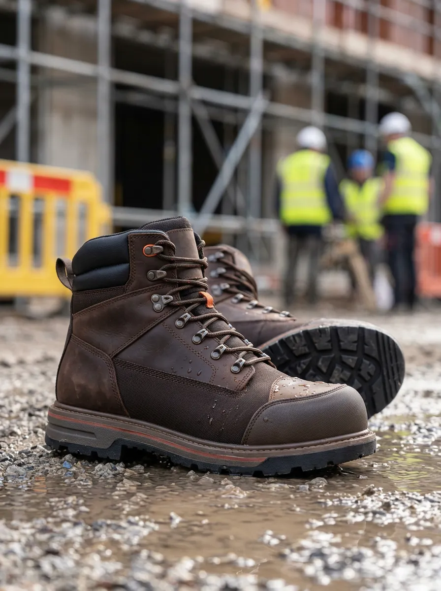 Men's Construction Worker Waterproof Brown Leather Work Boots