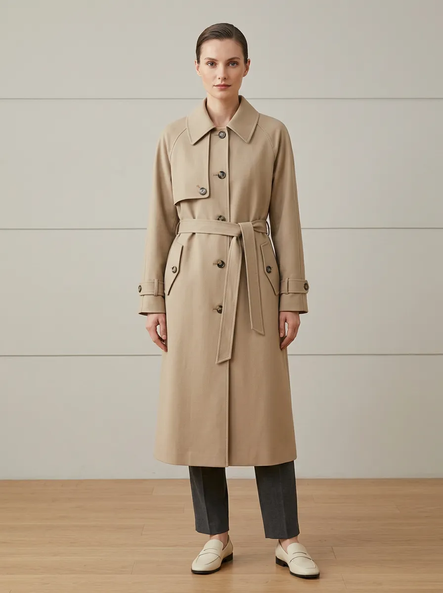 Women's Versatile Belted Classic Long Trench Coat