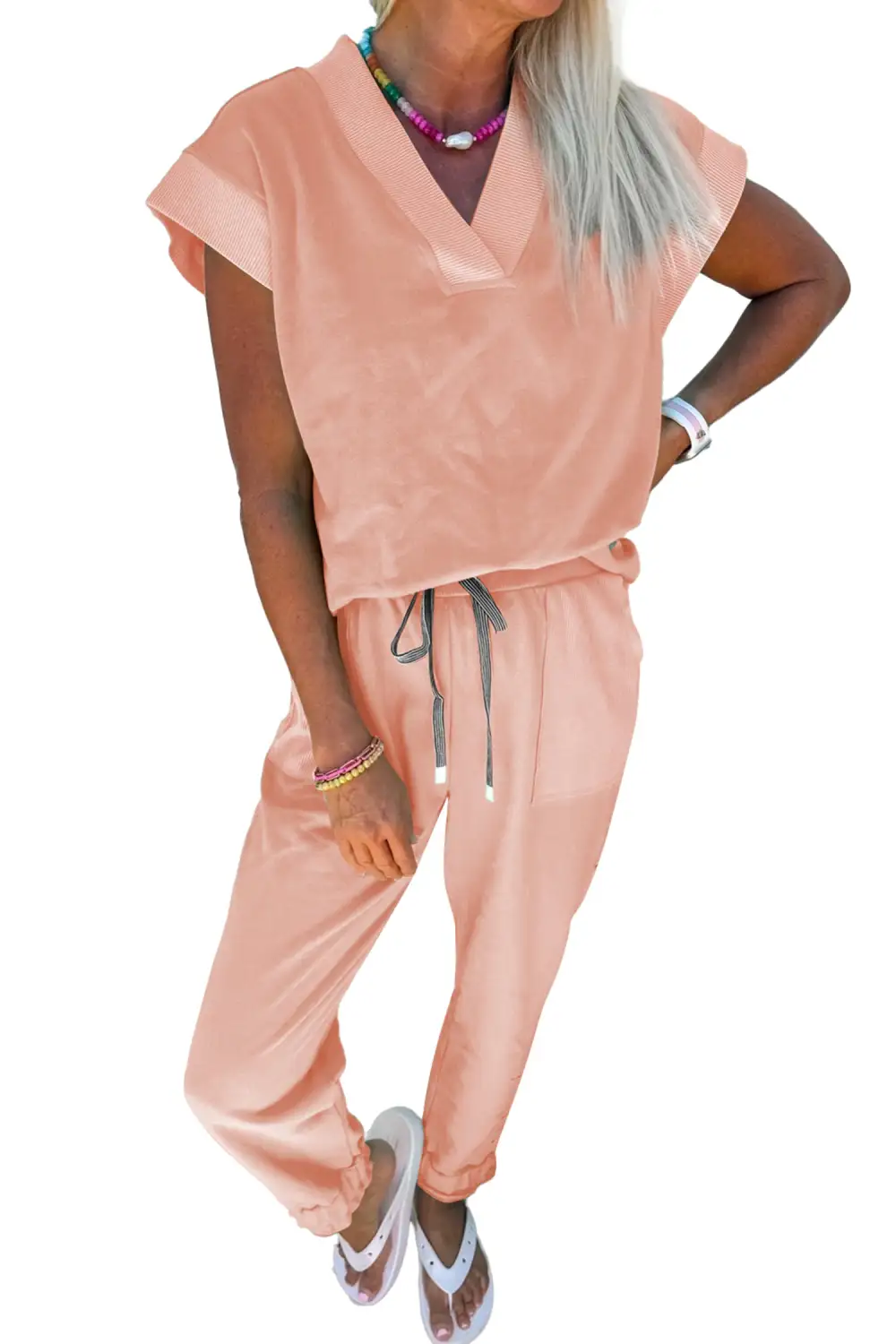Solid Drawstring Cozy Everyday Lounge Set Comfort