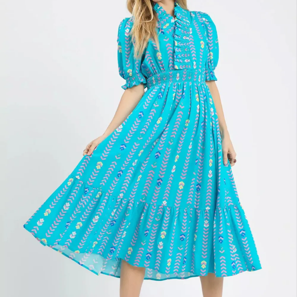 Ruffle Vibrant Ruffle Smocked Midi Dress