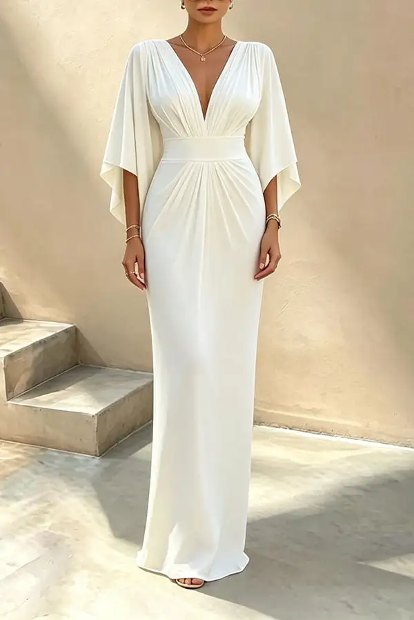 Polished Draped V Neck Top And Flowing Maxi Skirt Set