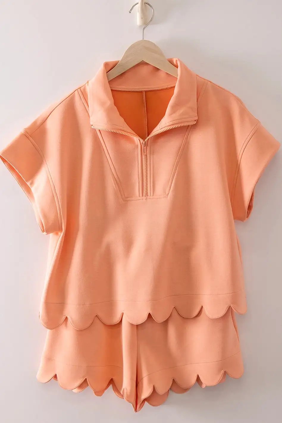Zip Front Scalloped Two Piece Set