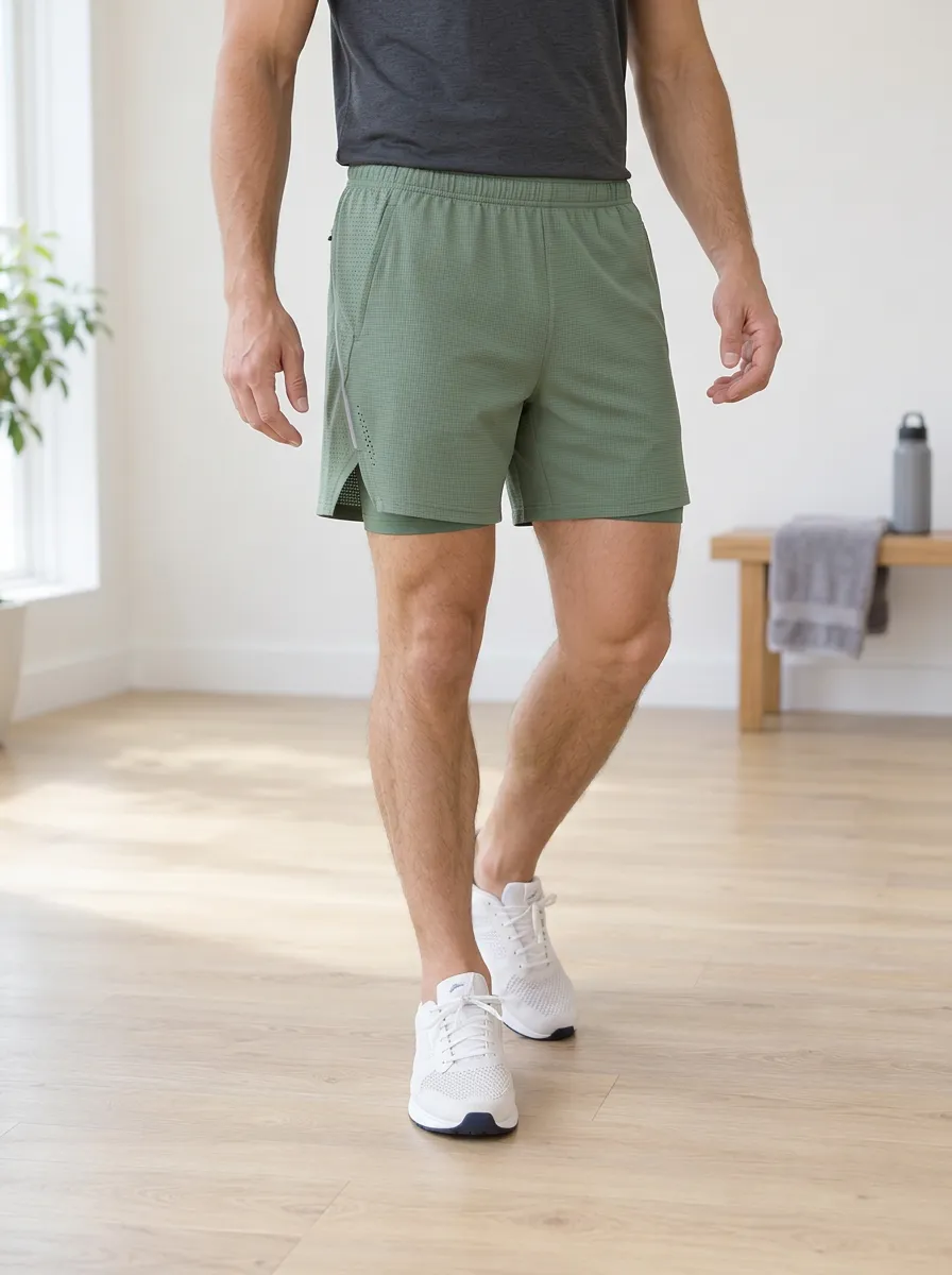 Men's Olive Green Athletic Gym Running Training Shorts