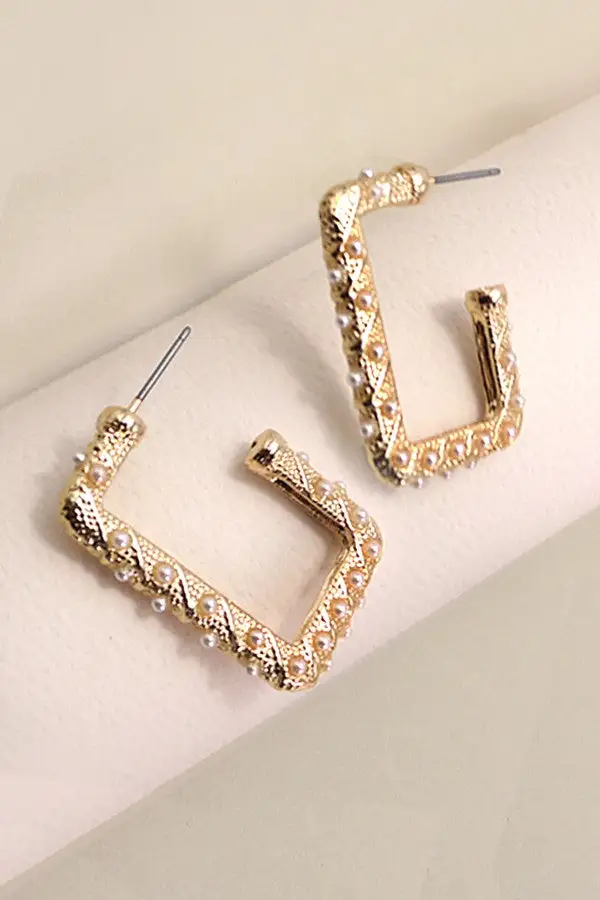 Pearl Mix Rectangle Hoop arrings