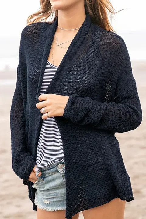 Black Wrap-Front Cotton Cardigan