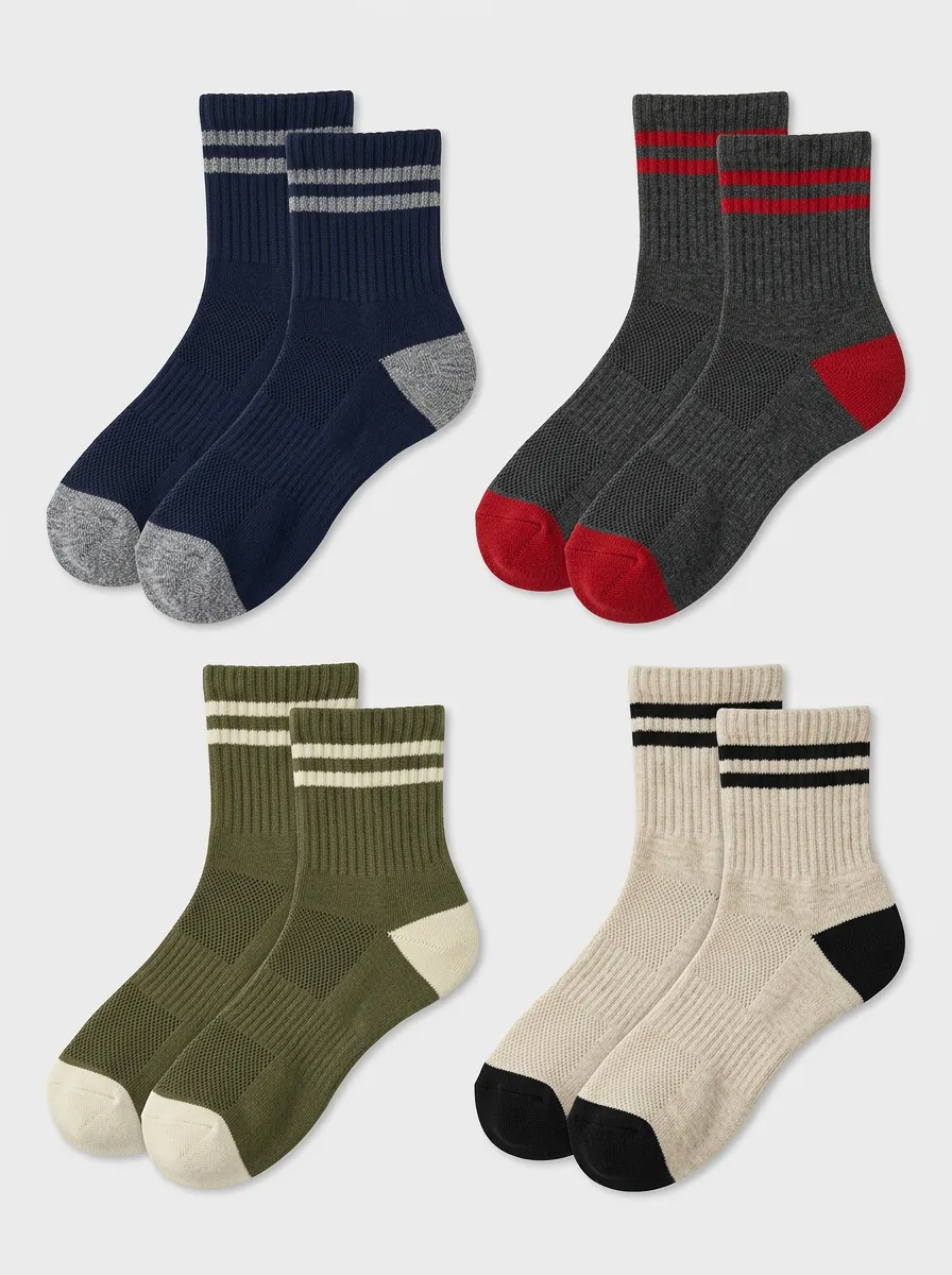 Men's Double-Stripe Colorblock Crew Socks Set