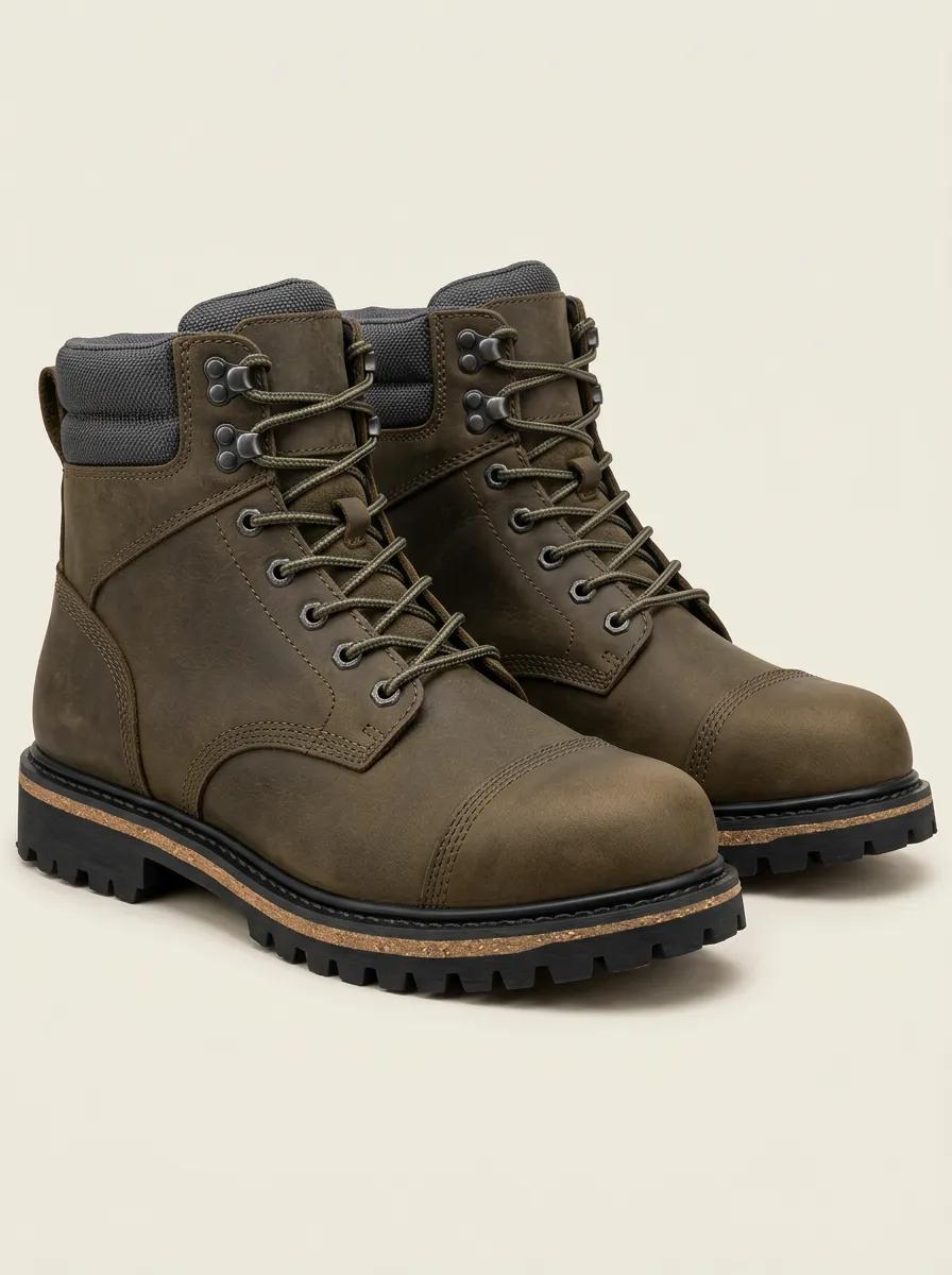 Men's Leather Work Boots in Olive Green