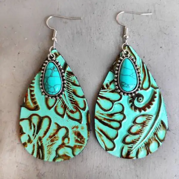 Classic Artificial Turquoise Teardrop Earrings