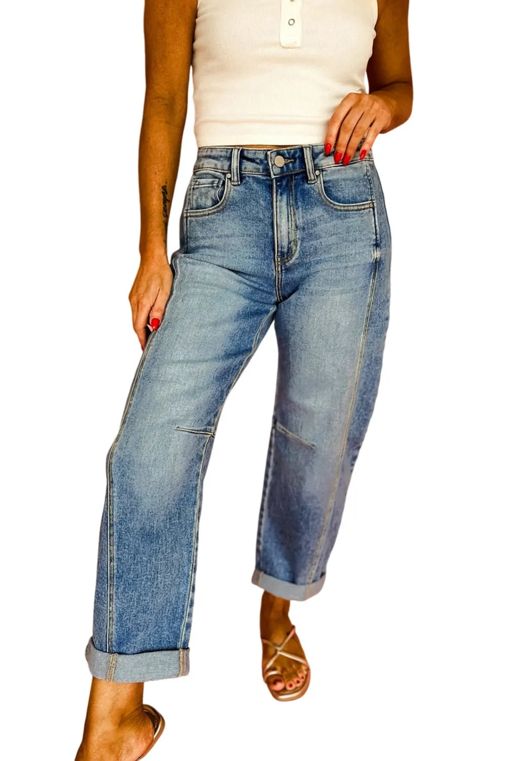 Pocketed Seam Detail Casual Jeans