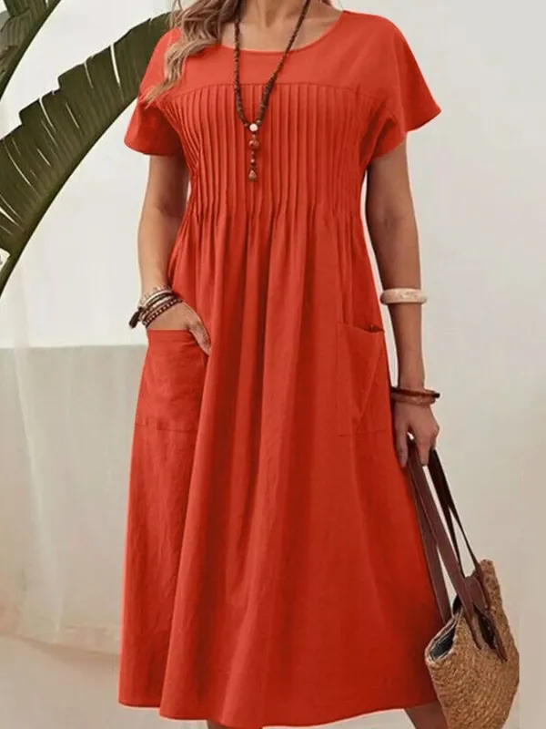 Plus Size Round Neck Short-Sleeve Midi Dress
